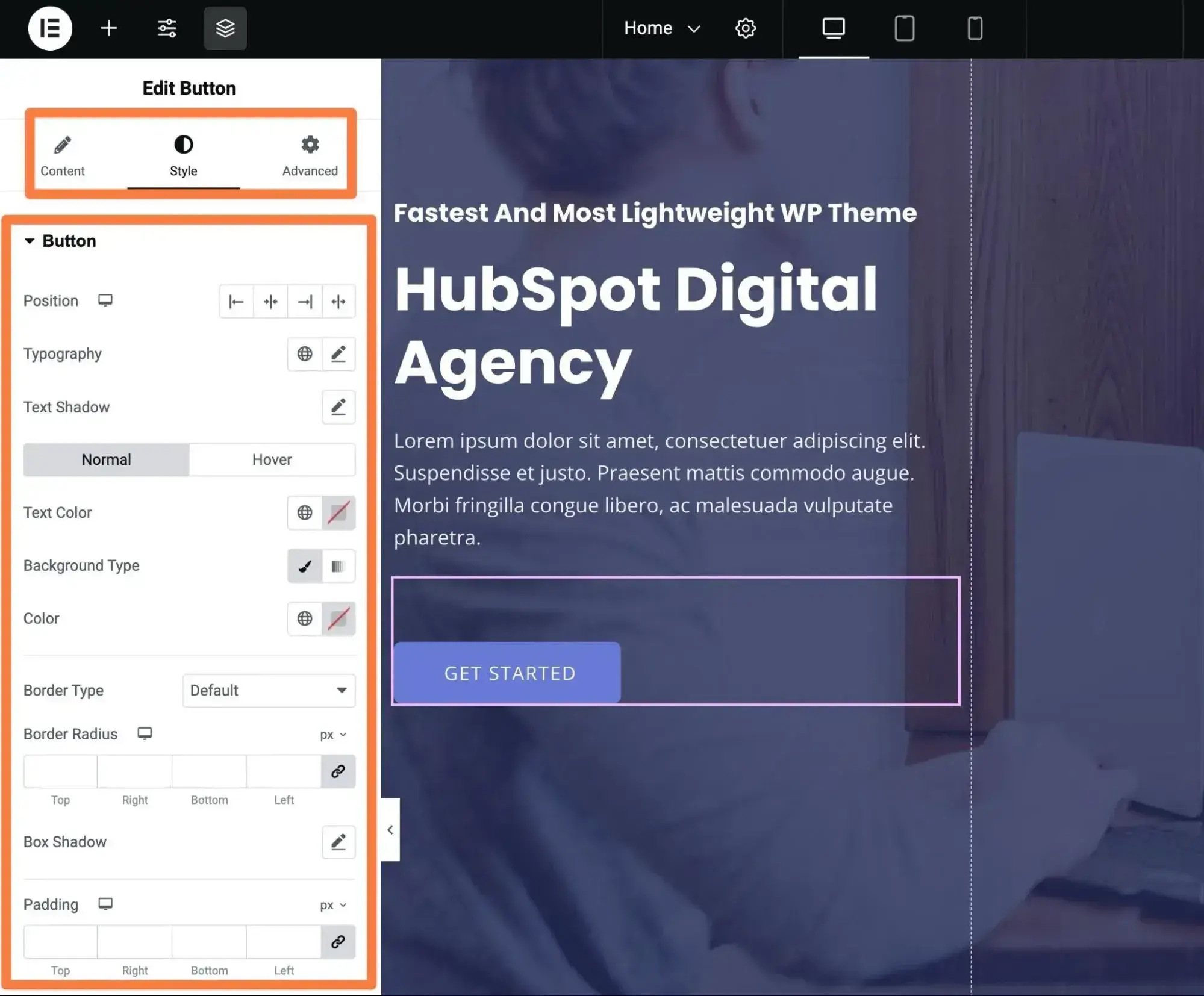 using elementor's code free styling rules