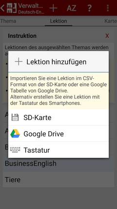Lektion Import - MM3-TeachingMachine - Vokabeltrainer / Lernkartei Lektion Import - MM3-TeachingMachine - Vokabeltrainer / Lernkartei