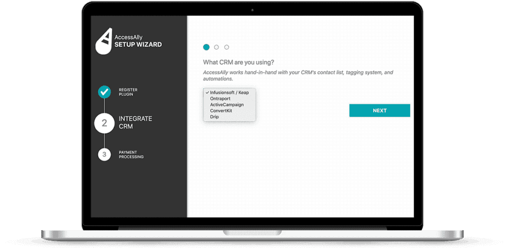 AccessAlly-Onboarding-Wizard - AccessAlly Laptop with a screenshot of the AccessAlly onboarding wizard with email marketing integration
