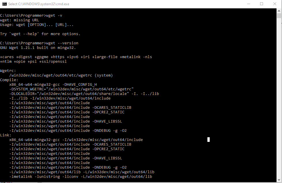Confirming if Wget was successfully installed.