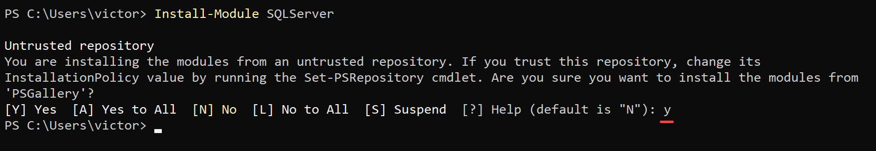 powershell invoke-sqlcmd Installing the SqlServer module