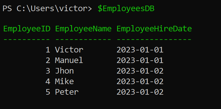 Displaying the query result as DataRows (table format)
