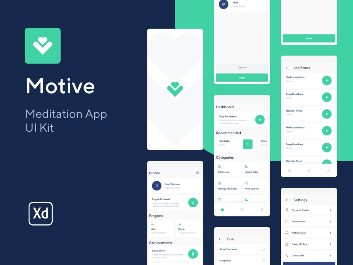 Meditation App Adobe XD UI Kit