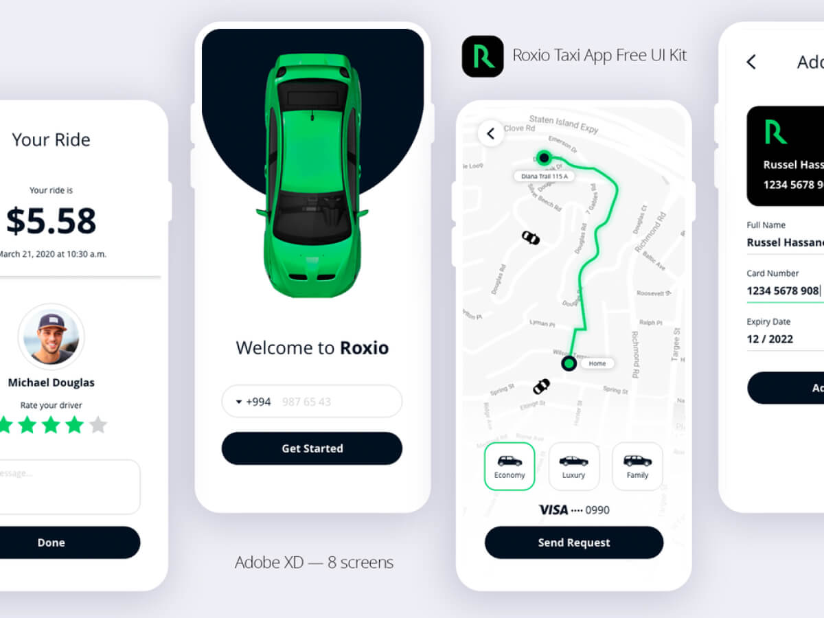 Roxio - Free Taxi App for Adobe Xd