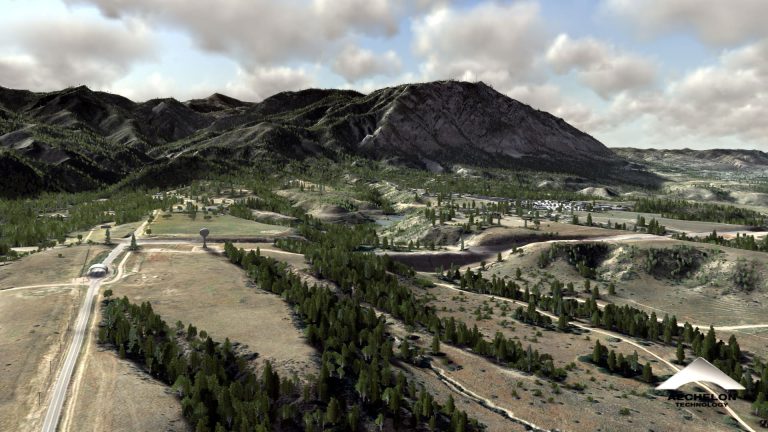 Visualization of city and mountains in the background