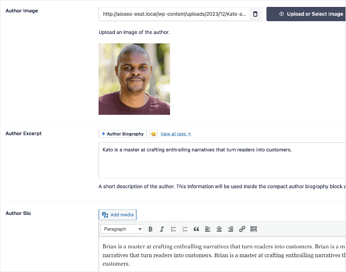Author Bio fields