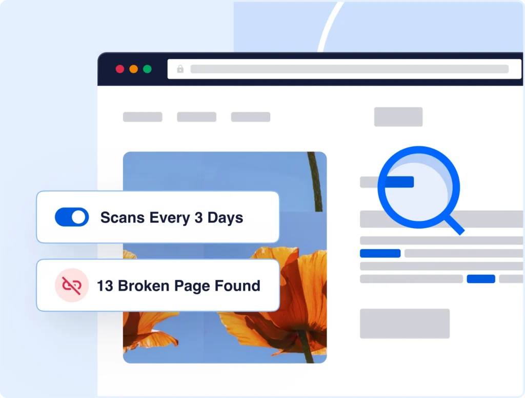 Catch broken links and 404 errors quickly.