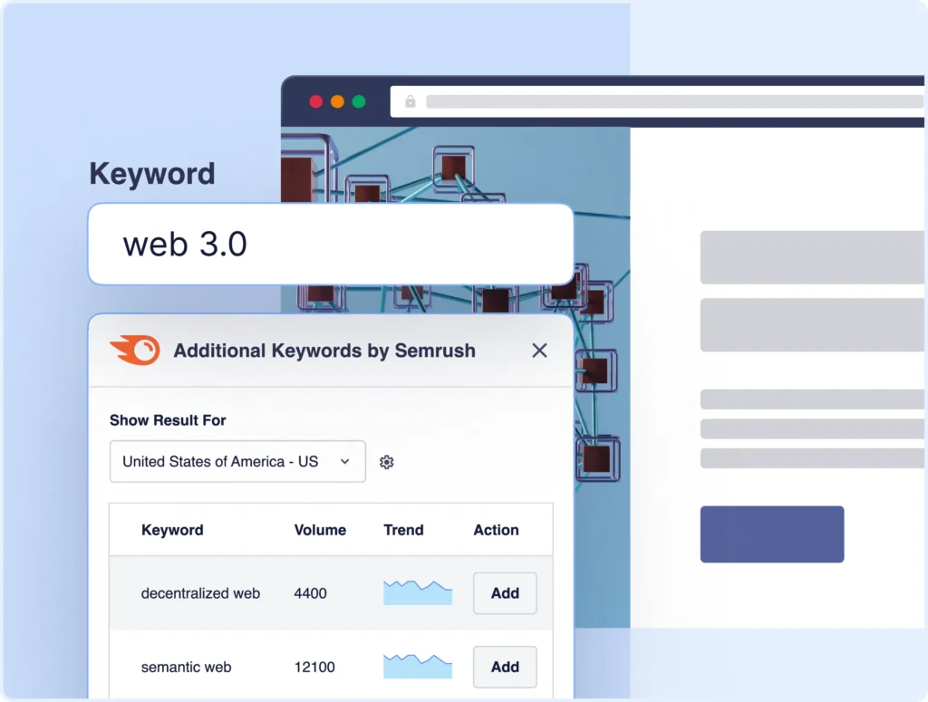 Get Semrush keyword ideas directly in the WordPress Editor.