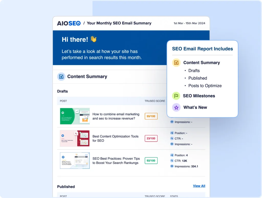 Get SEO reports sent straight to your email.