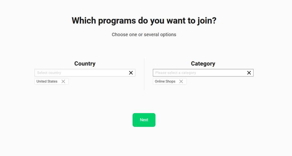 Admitad cashback registration step 1