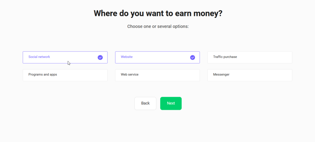 Admitad cashback registration step 2