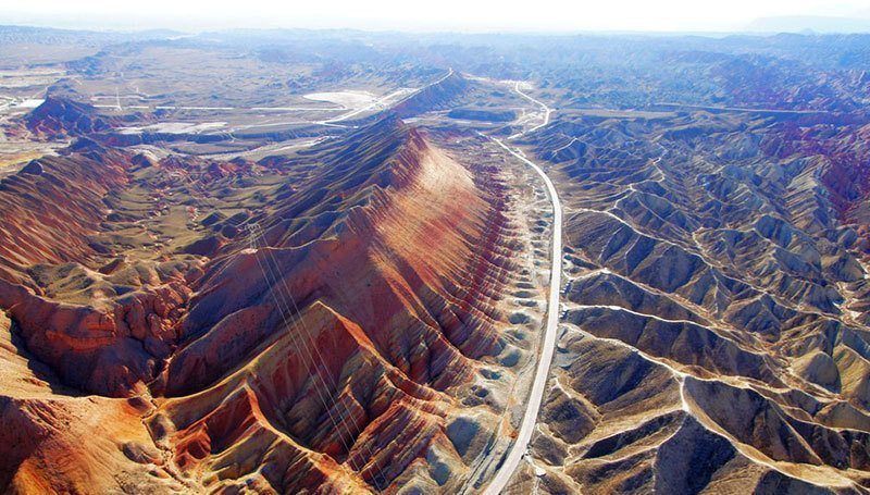 Aerial View China Rainbow Mountains