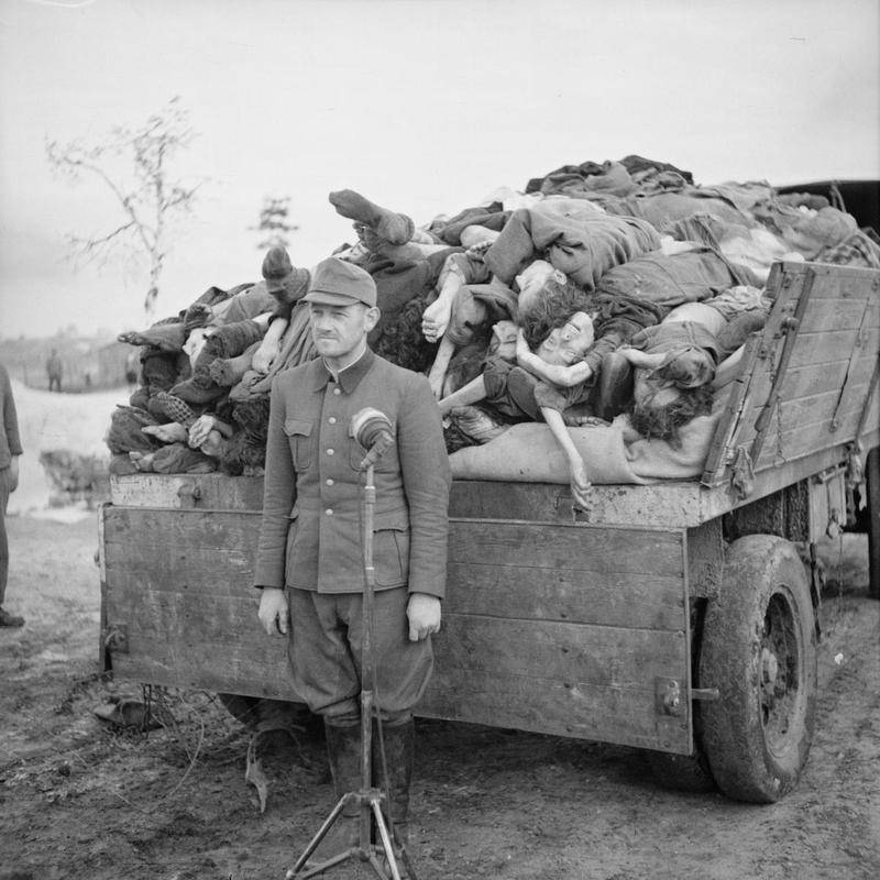 SS Officer With Dead Bodies At Bergen-Belsen Concentration Camp