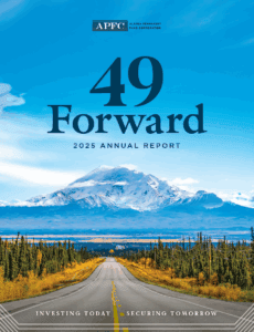APFC Annual Report Cover with an image of a road with Mount Drum in the background.