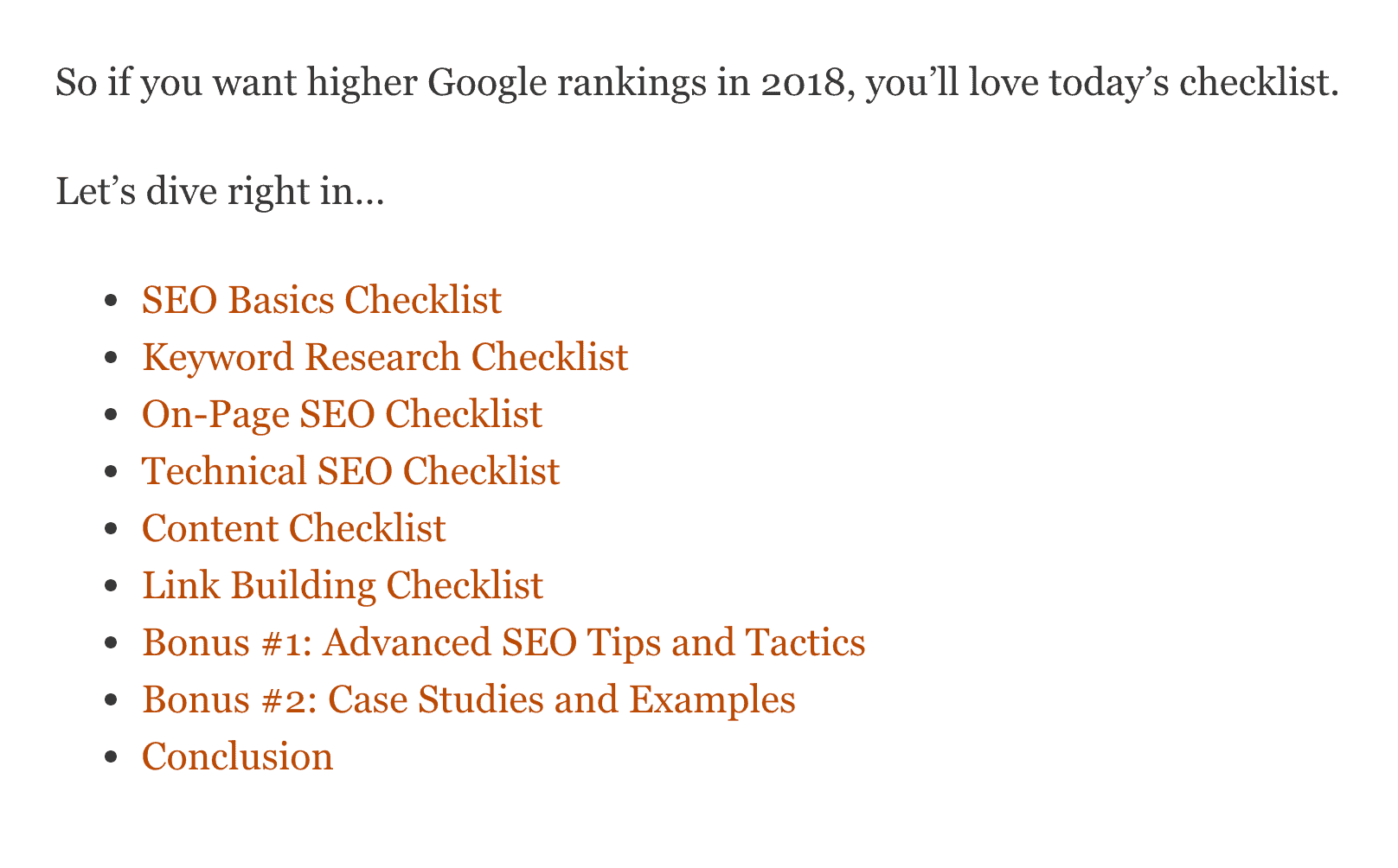 SEO Checklist – Table of contents SEO Checklist – Table of contents