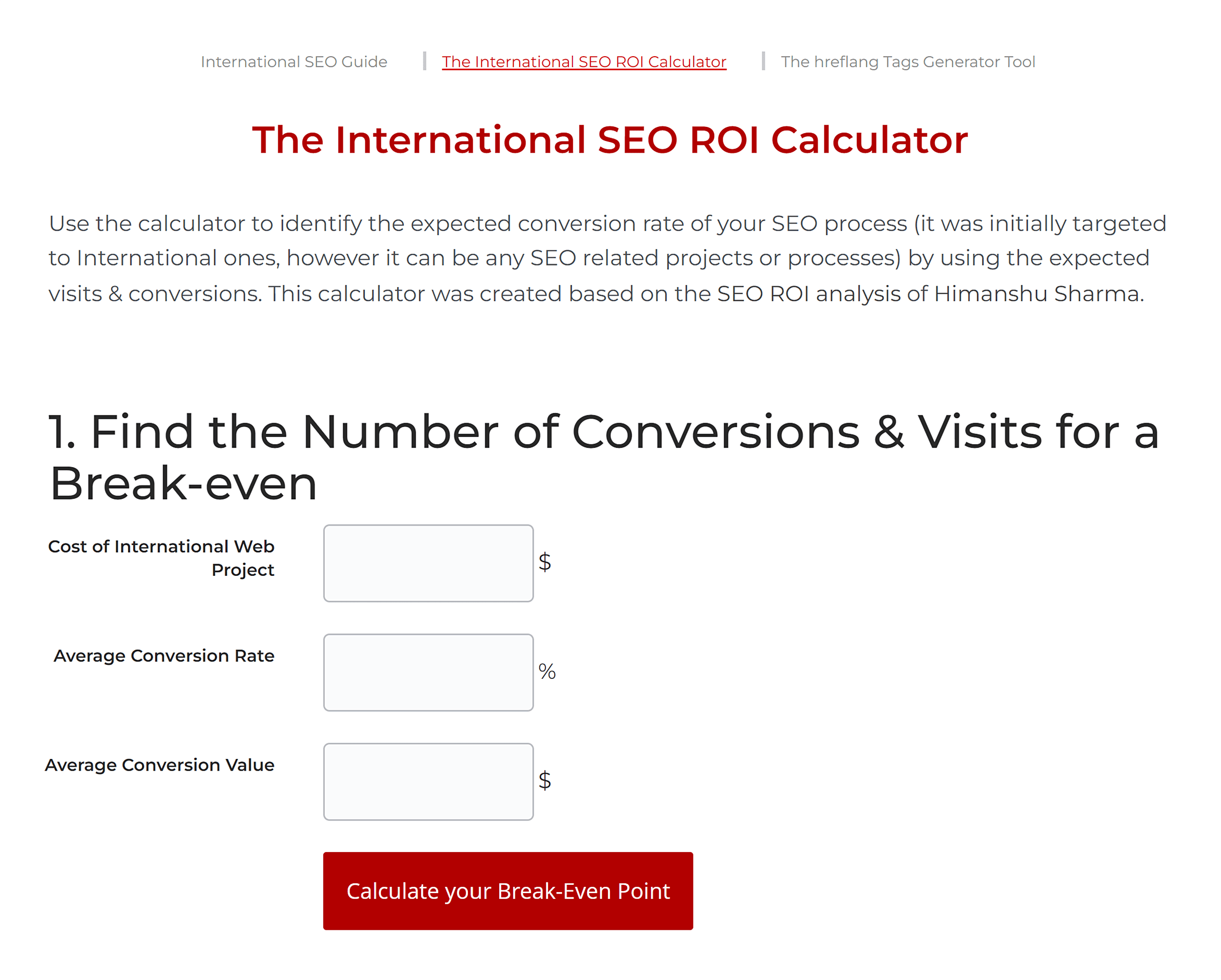 International SEO ROI Calculator International SEO ROI Calculator