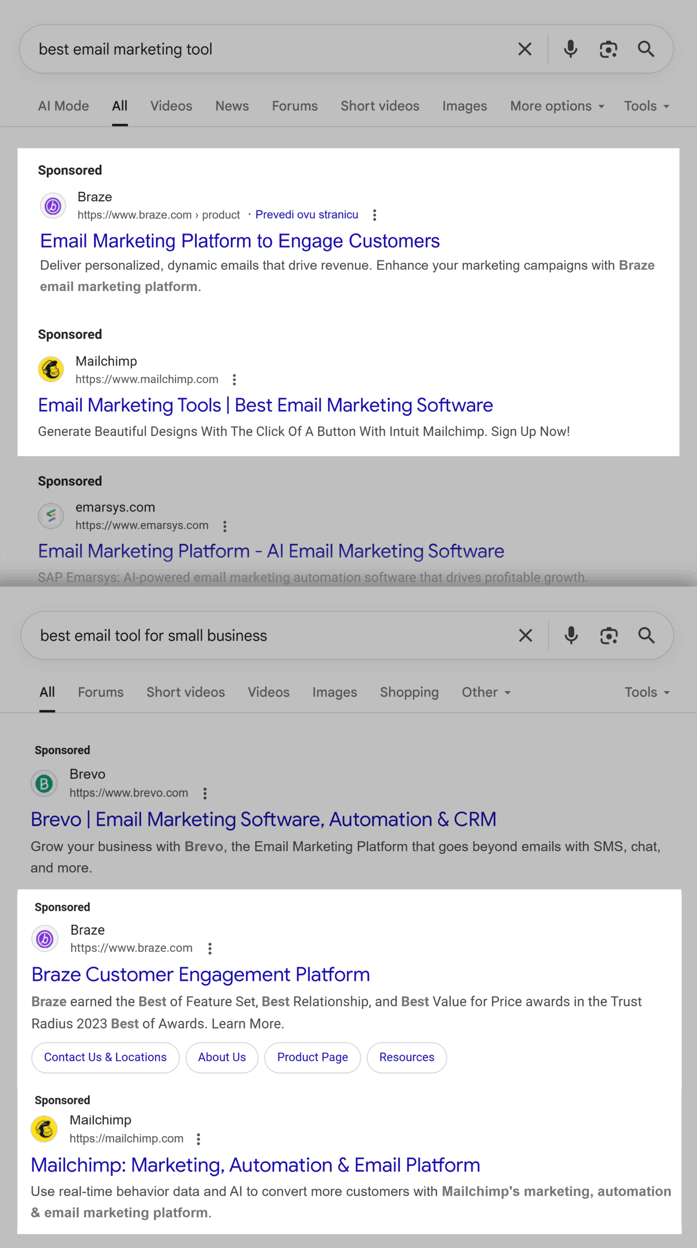 Google SERP – Best email marketing tool – Collage Google SERP – Best email marketing tool – Collage