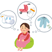 妊娠中の女性のイラスト「必要なものを考える」