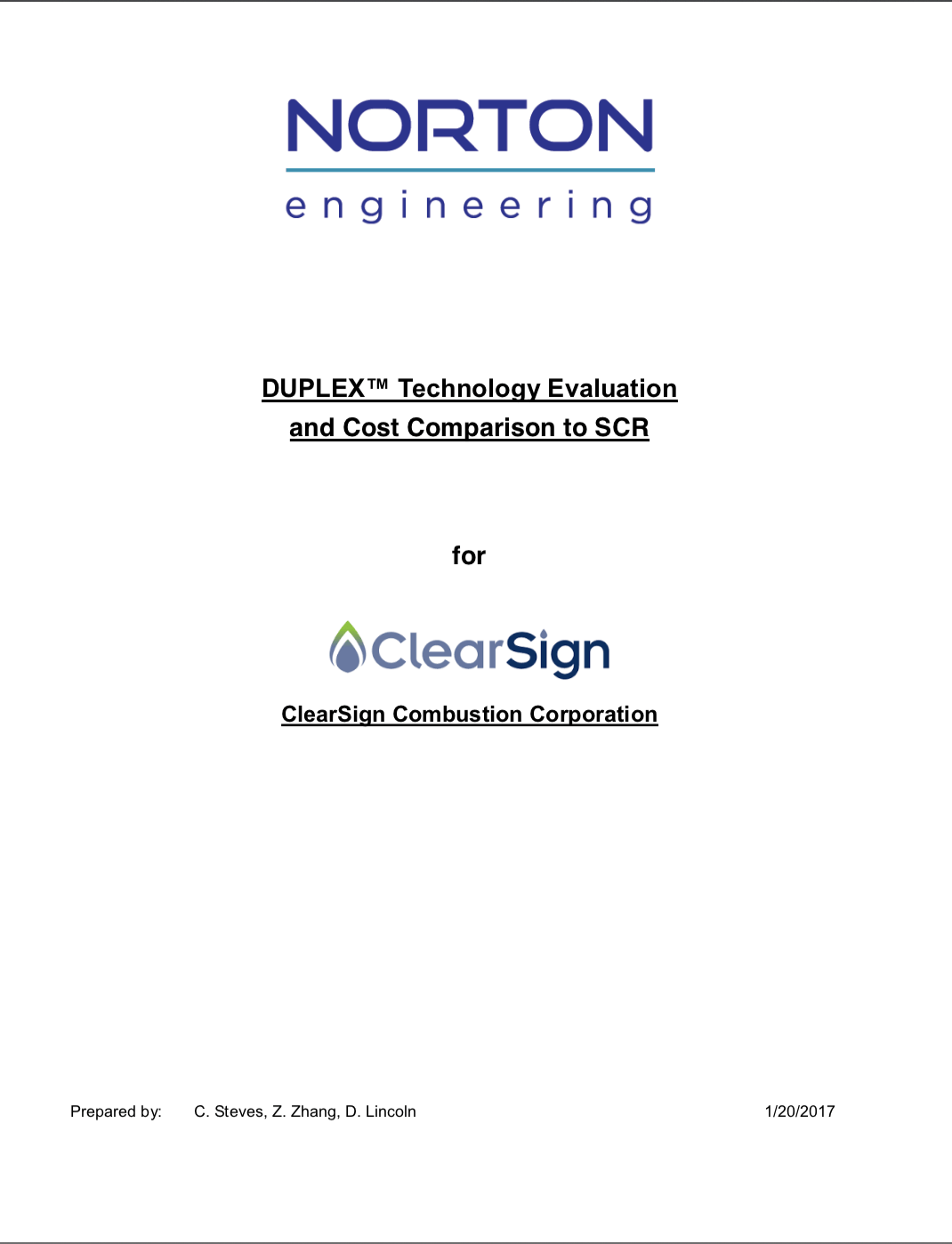 Duplex Technology evaluation and cost comparison to SCR Norton Engineering