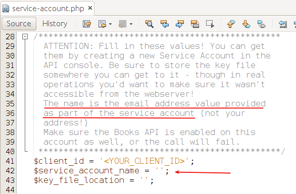 Service Account authentication example