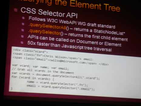 Presentation slide showing the css selector api