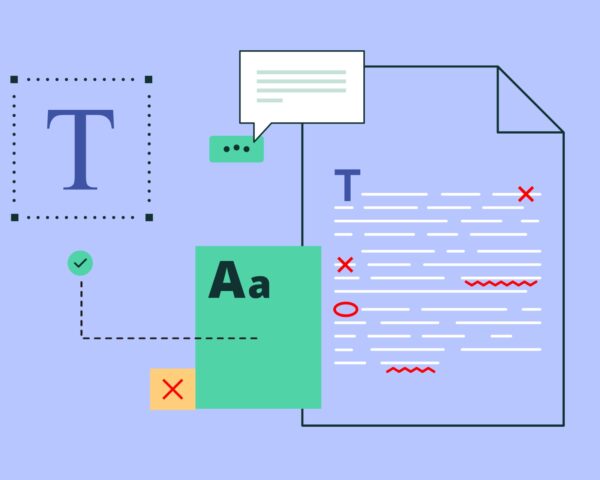 Graphic showing corrected grammar on an illustrated document.