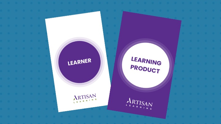 Two playing cards are shown, one labeled Learner and one labeled Learning Product