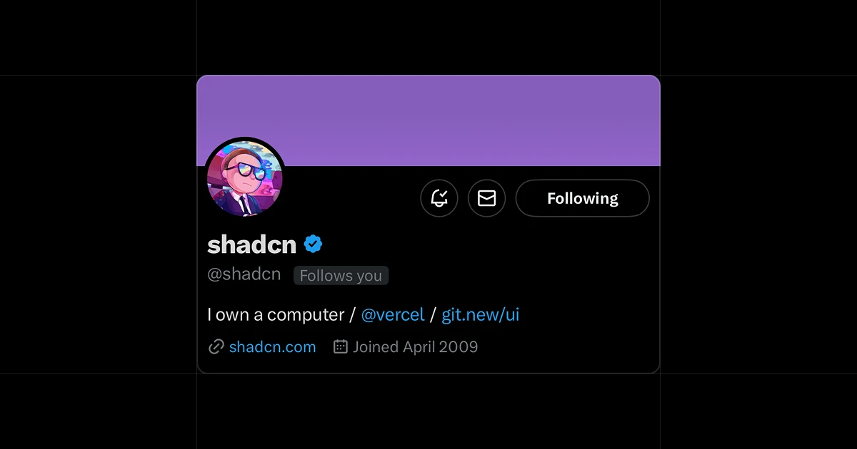 Followed by @shadcn on X