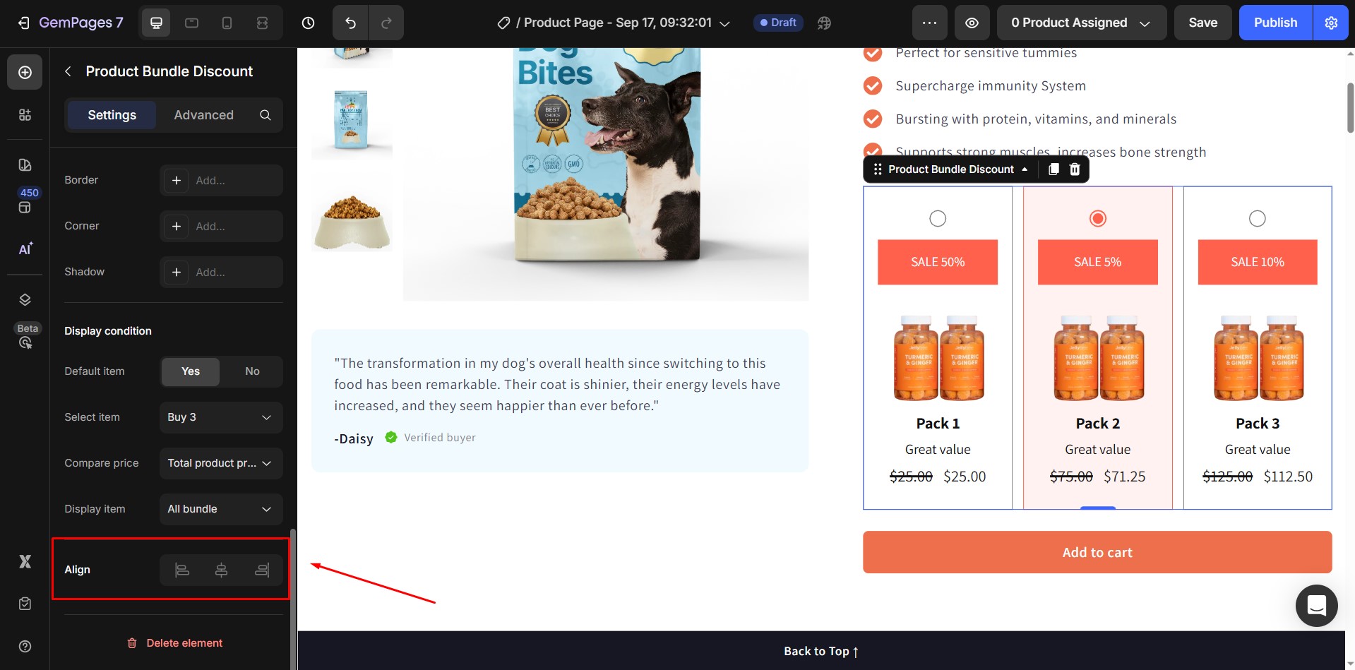 Produkt-Bundle-Element-Ausrichtung
