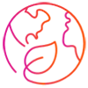 A stylised Earth icon with a leaf shape, symbolizing environmental sustainability or eco-friendliness