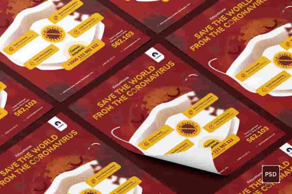 冠状病毒拯救世界传单PSD模板