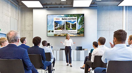 Experience vibrant 4K UHD visuals and HDR support for lifelike imagery. Ideal for retail, education, and corporate settings.