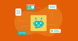 Illustration of a robot head with lines leading to different types of content pieces