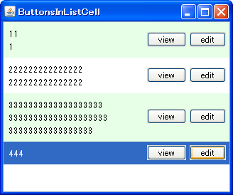 Swing/ButtonsInListCell screenshot