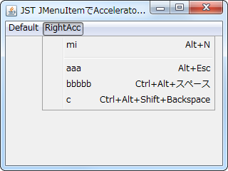 Swing/MenuItemAcceleratorAlignment screenshot