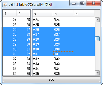 Swing/SynchronizedScrollingTables screenshot