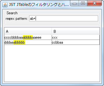 Swing/TableHighlightRegexFilter screenshot