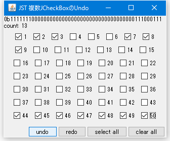 Swing/UndoRedoCheckBoxes screenshot