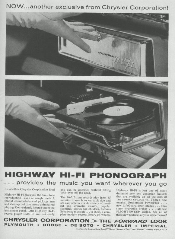 Chrysler Highway Hi-Fi Advert 1956