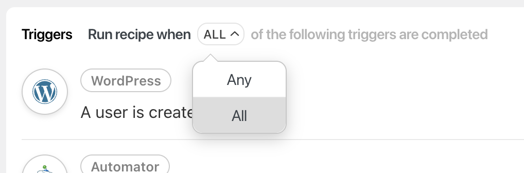 Any or All triggers for a recipe