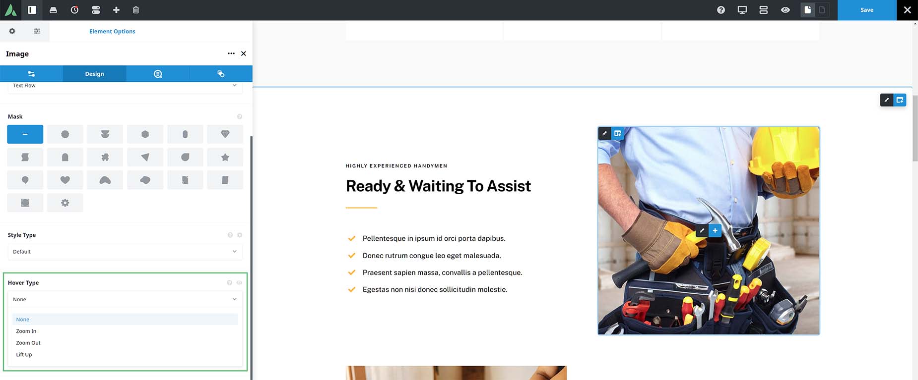 Selecting An Image Hover Type