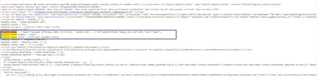 Checking the Shopify page source code 2