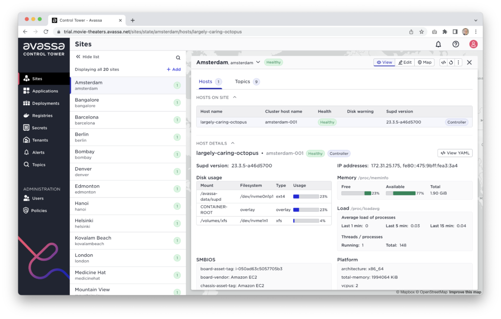 Avassa UI displaying management and operation of container applications in edge and IIoT environments.