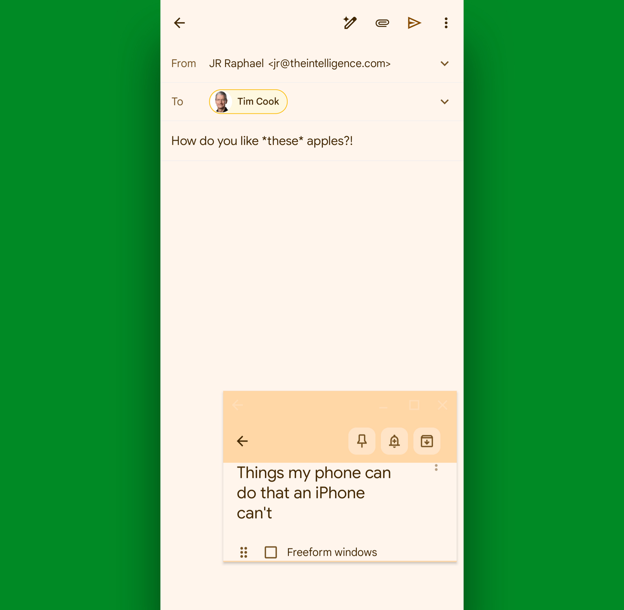 Android multitasking — freeform window (Gmail, Google Keep)