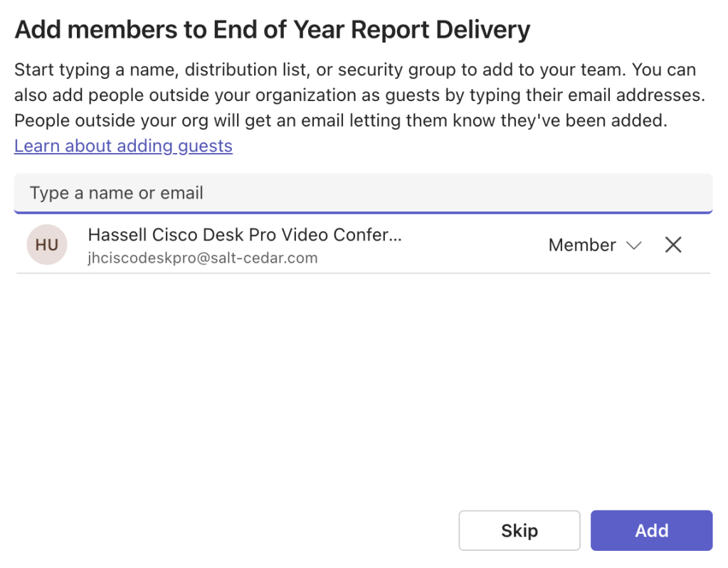screenshot of adding members to a team in microsoft teams