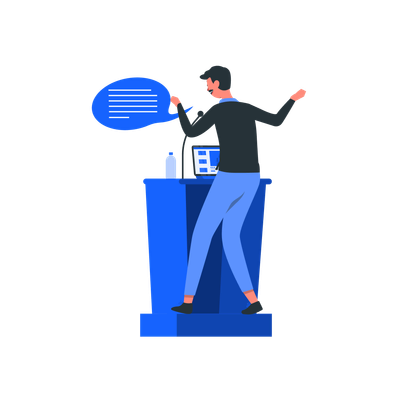 Uma ilustração de um homem palestrando