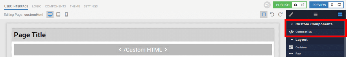 Custom HTML Component added to UI Builder Canvas