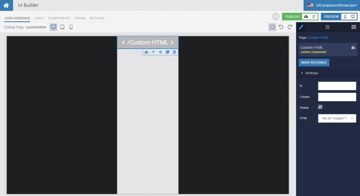 Custom HTML example in UI Builder