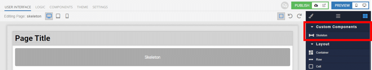Skeleton Component added to UI Builder Canvas