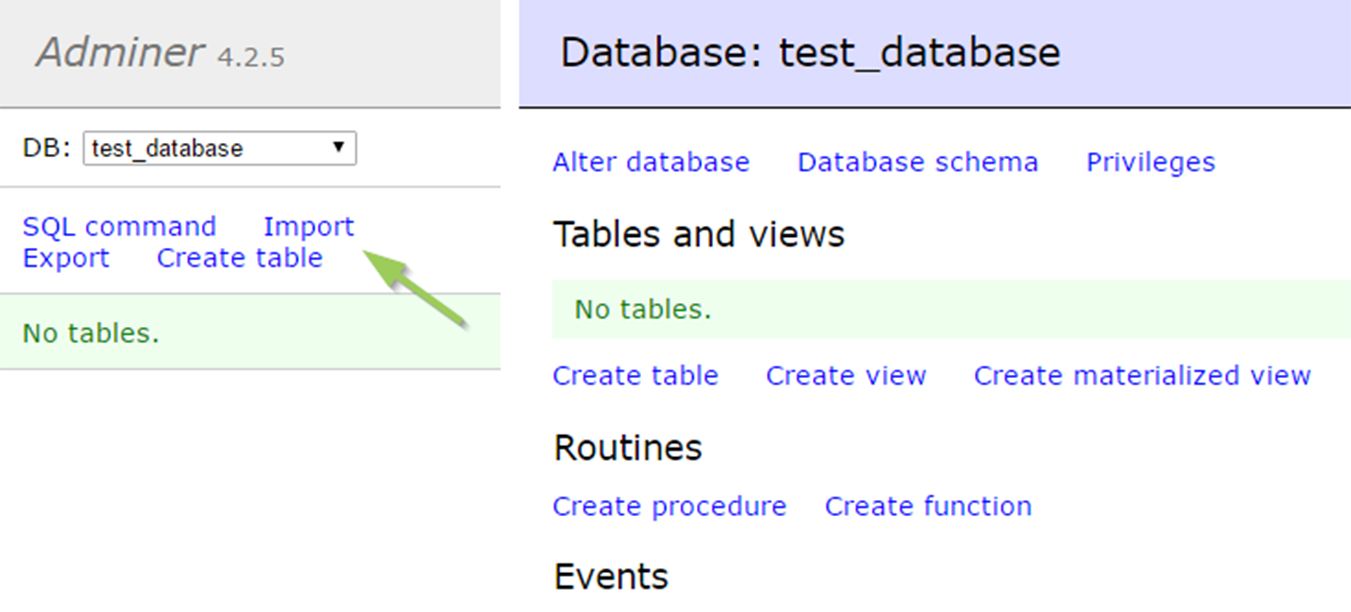 Go to Import Adminer